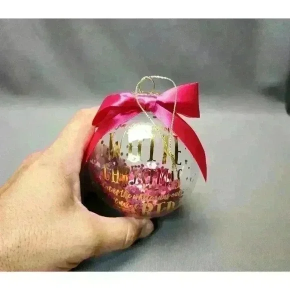 Christmas Ornament 3.5" Glass Ball - Charming Charlie White Christmas / Red Wine - Picture 2 of 6